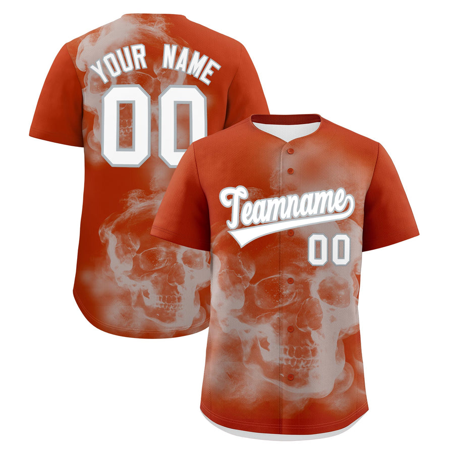 Custom Dark Orange Silver White skeleton Graffiti Pattern Lightweight Baseball Jersey | BuyFootballJersey