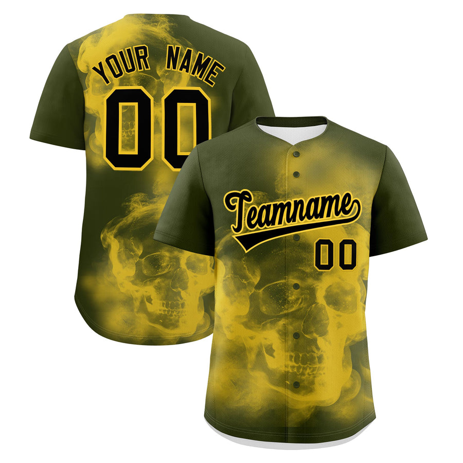 Custom Olive Gold Black skeleton Graffiti Pattern Quick Dry Baseball Jersey | BuyFootballJersey