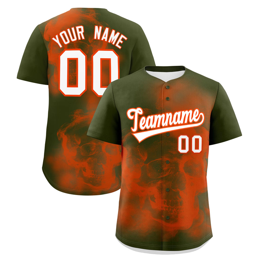 Custom Olive Orange White skeleton Graffiti Pattern Lightweight Baseball Jersey | BuyFootballJersey