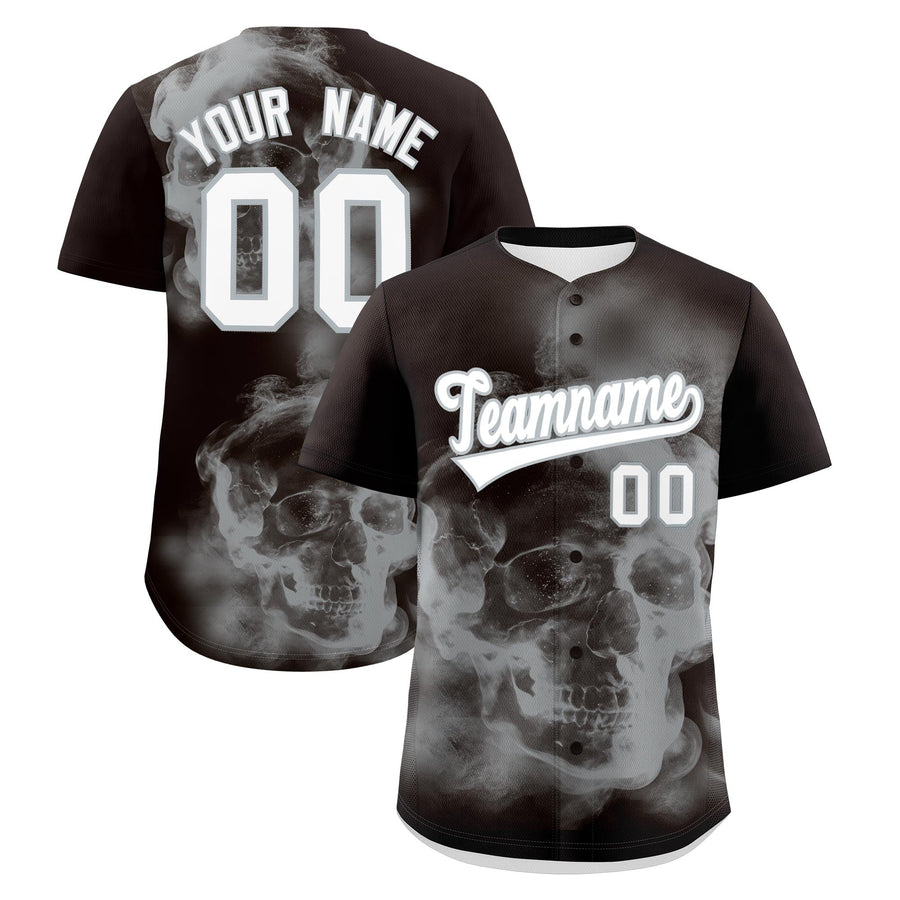 Custom Brown Silver White skeleton Graffiti Pattern Quick Dry Baseball Jersey | BuyFootballJersey