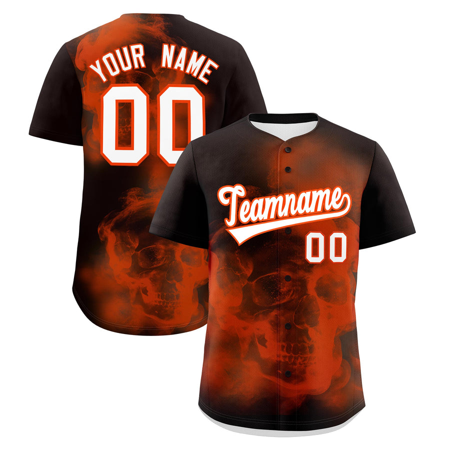 Custom Brown Orange White skeleton Graffiti Pattern Quick Dry Baseball Jersey | BuyFootballJersey