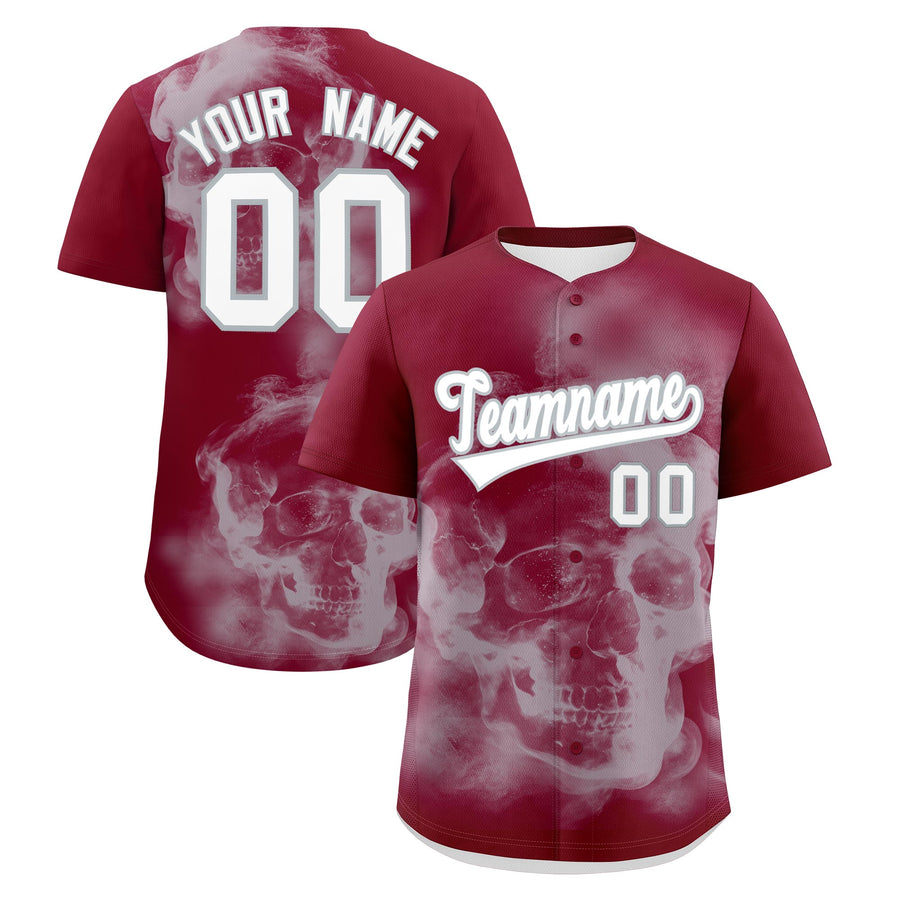 Custom Crimson Silver White skeleton Graffiti Pattern Quick Dry Baseball Jersey | BuyFootballJersey