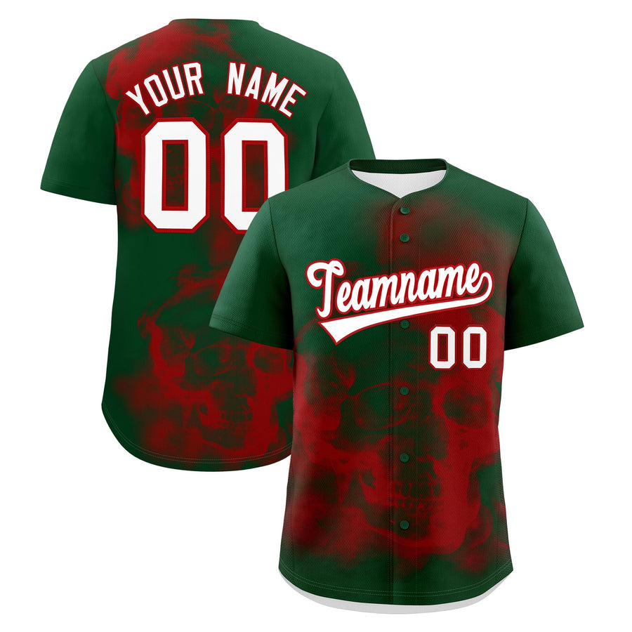 Custom Dark Green Red White skeleton Graffiti Pattern Lightweight Baseball Jersey | BuyFootballJersey