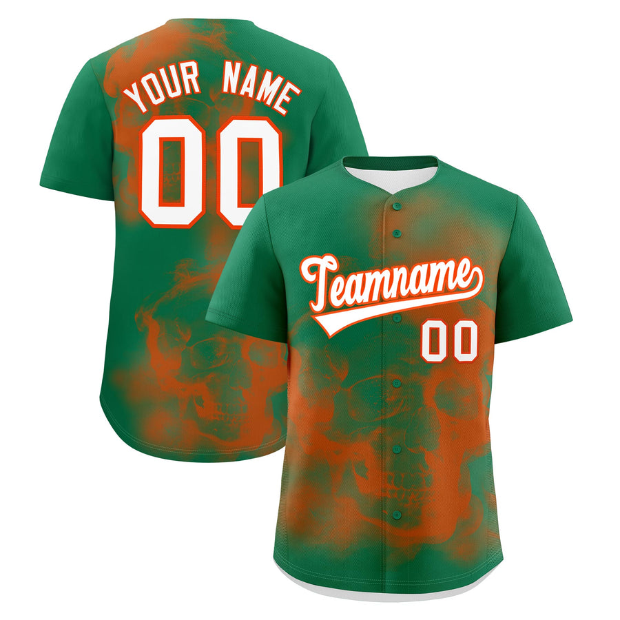 Custom Kelly Green Orange White skeleton Graffiti Pattern Lightweight Baseball Jersey | BuyFootballJersey