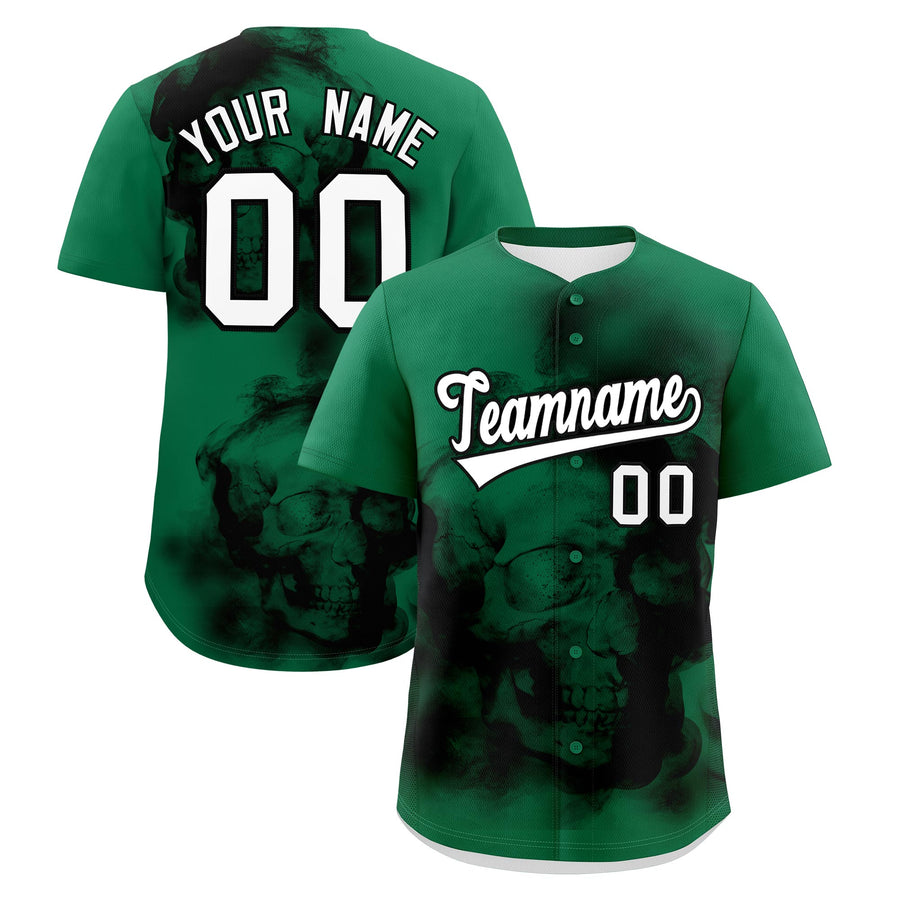 Custom Kelly Green Black White skeleton Graffiti Pattern Lightweight Baseball Jersey | BuyFootballJersey