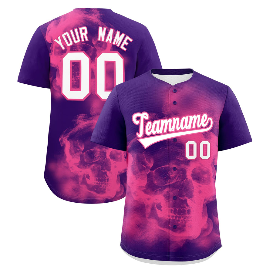 Custom Purple Pink White skeleton Graffiti Pattern Quick Dry Baseball Jersey | BuyFootballJersey
