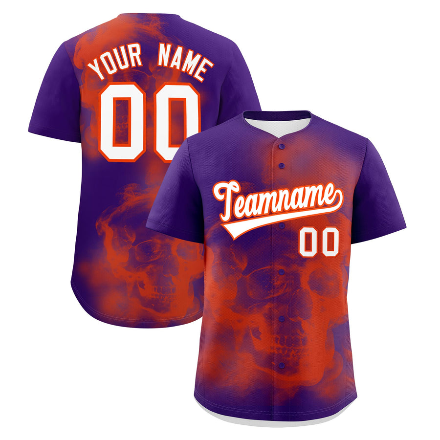 Custom Purple Orange White skeleton Graffiti Pattern Lightweight Baseball Jersey | BuyFootballJersey