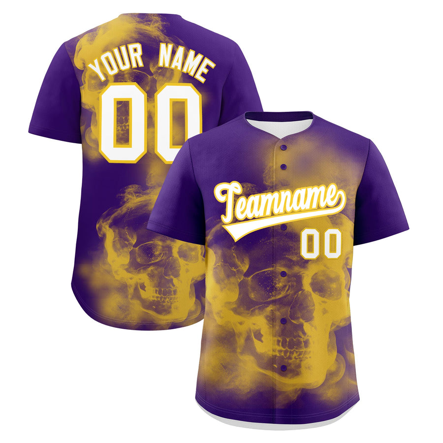 Custom Purple Gold White skeleton Graffiti Pattern Lightweight Baseball Jersey | BuyFootballJersey