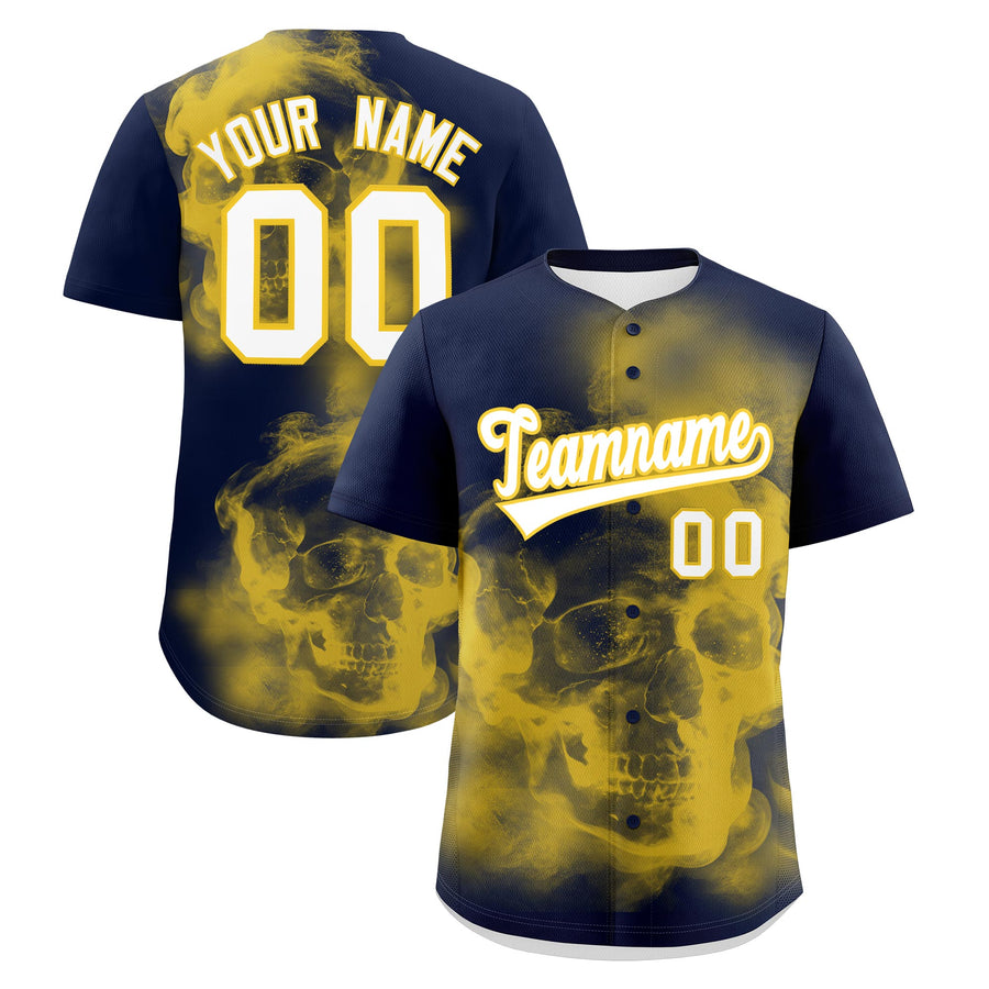 Custom Navy Gold White skeleton Graffiti Pattern Quick Dry Baseball Jersey | BuyFootballJersey