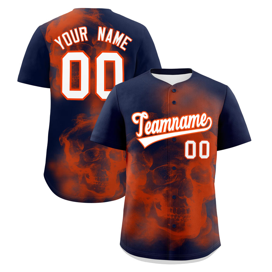 Custom Navy Orange White skeleton Graffiti Pattern Lightweight Baseball Jersey | BuyFootballJersey
