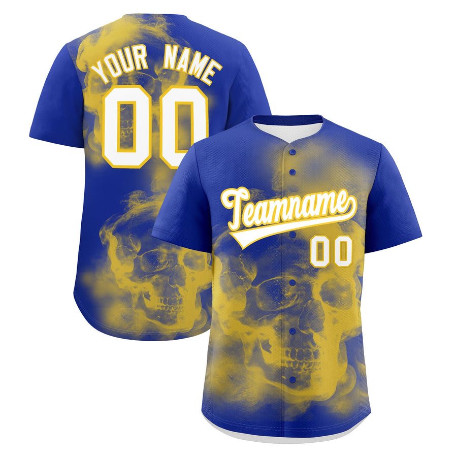 Custom Royal Blue Gold White skeleton Graffiti Pattern Lightweight Baseball Jersey | BuyFootballJersey