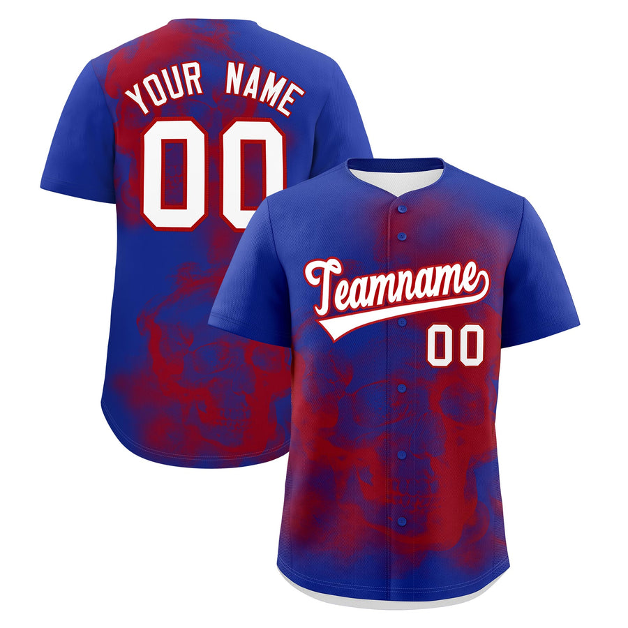 Custom Royal Blue Red White skeleton Graffiti Pattern Quick Dry Baseball Jersey | BuyFootballJersey