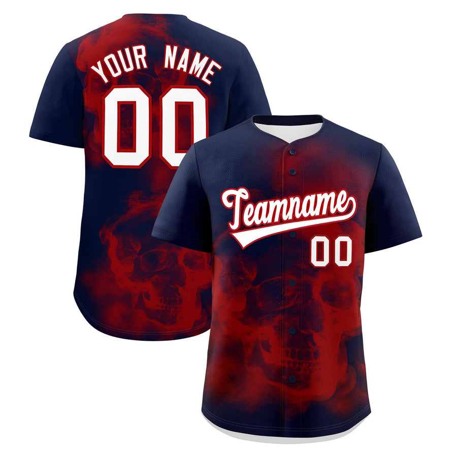 Custom Navy Red White skeleton Graffiti Pattern Lightweight Baseball Jersey | BuyFootballJersey
