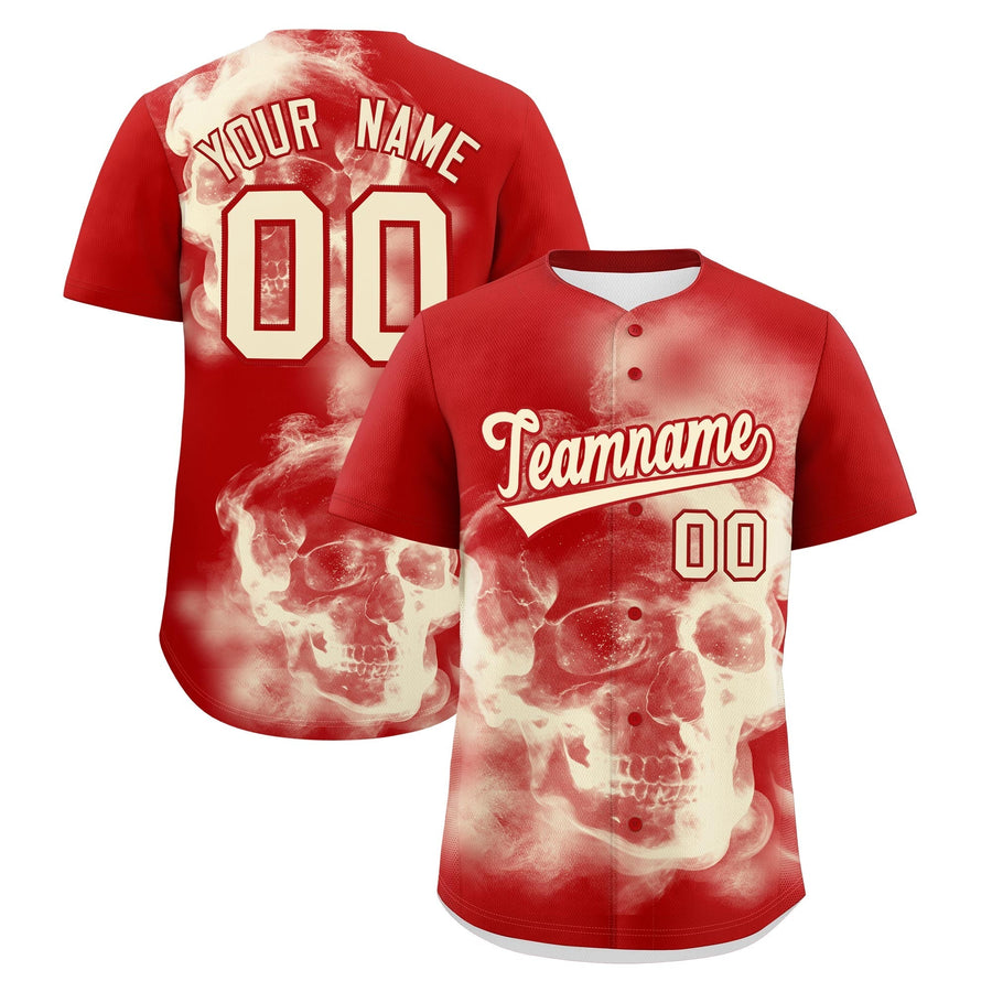 Custom Red Cream skeleton Graffiti Pattern Quick Dry Baseball Jersey | BuyFootballJersey