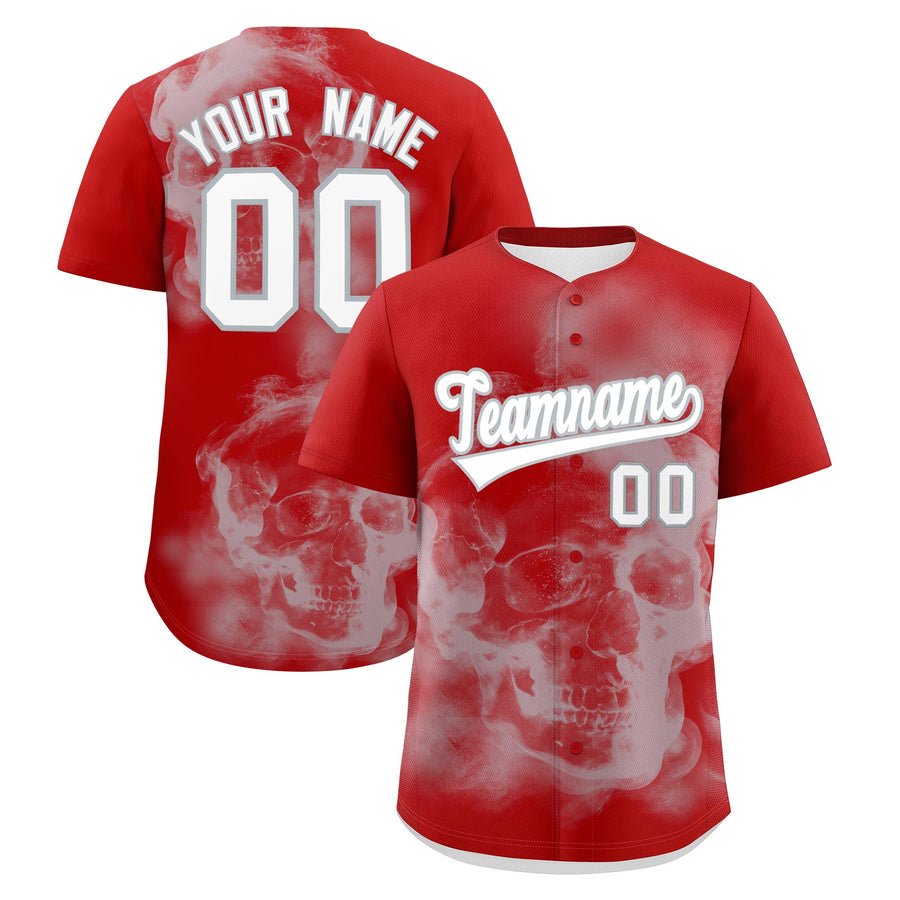 Custom Red Silver White skeleton Graffiti Pattern Lightweight Baseball Jersey | BuyFootballJersey