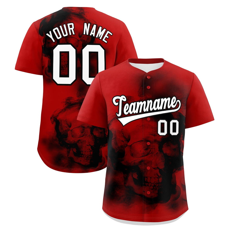 Custom Red Black White skeleton Graffiti Pattern Quick Dry Baseball Jersey | BuyFootballJersey