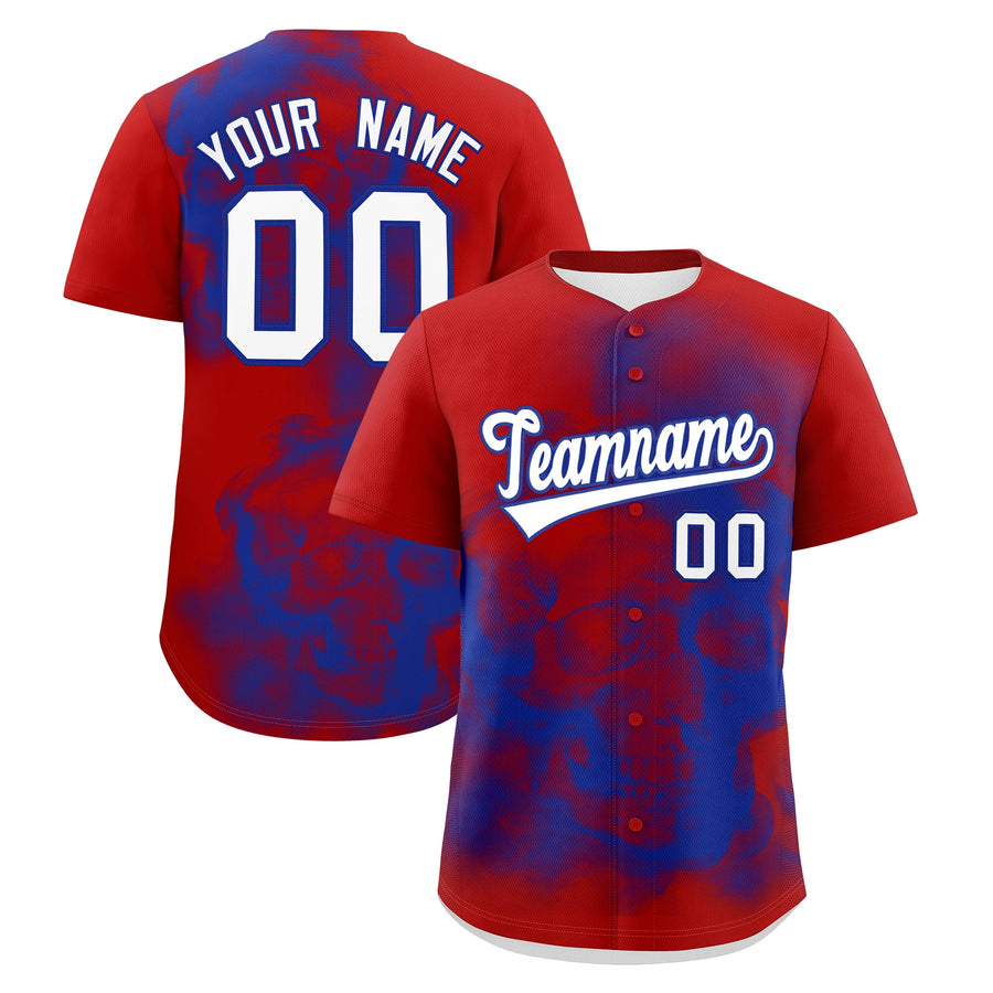 Custom Red Royal Blue White skeleton Graffiti Pattern Lightweight Baseball Jersey | BuyFootballJersey