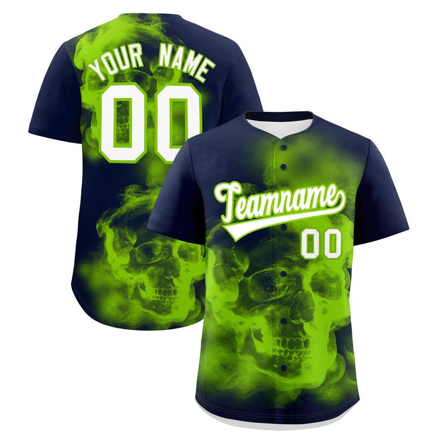 Custom Navy Neon Green White skeleton Graffiti Pattern Lightweight Baseball Jersey | BuyFootballJersey