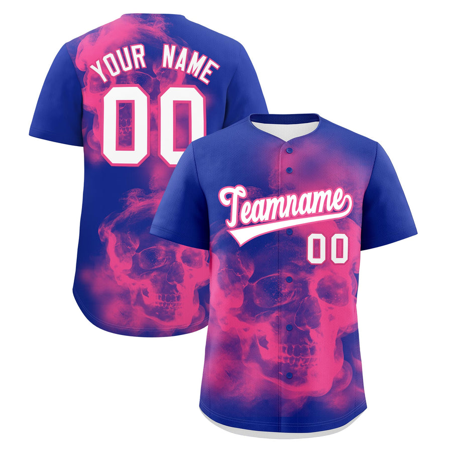 Custom Royal Blue Pink White skeleton Graffiti Pattern Lightweight Baseball Jersey | BuyFootballJersey