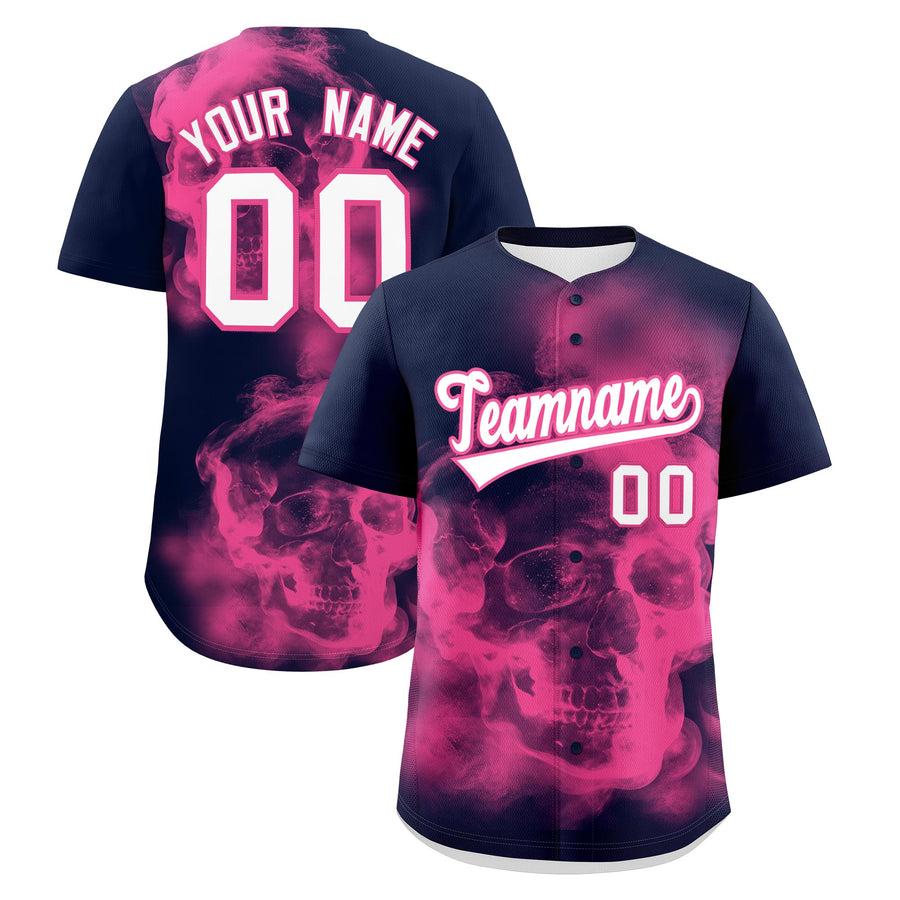 Custom Navy Pink White skeleton Graffiti Pattern Quick Dry Baseball Jersey | BuyFootballJersey