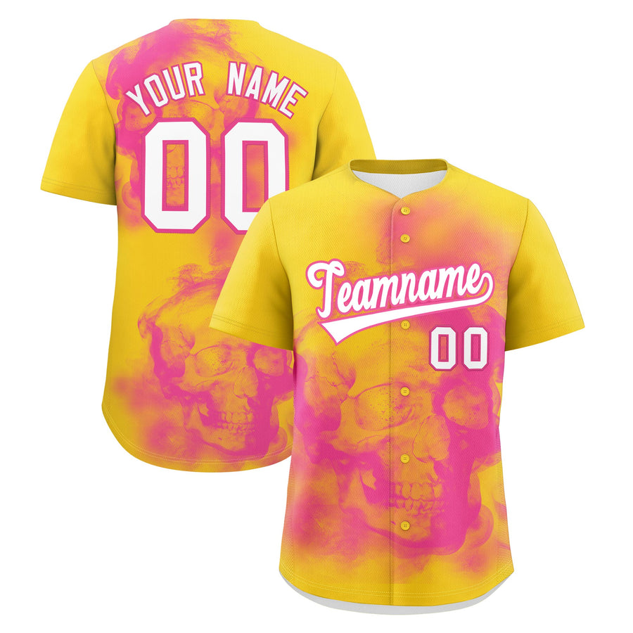 Custom Gold Pink White skeleton Graffiti Pattern Lightweight Baseball Jersey | BuyFootballJersey