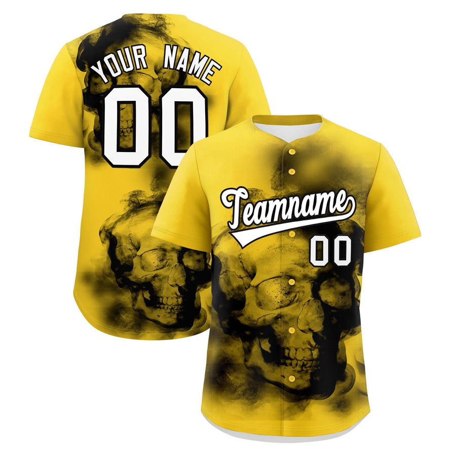 Custom Gold Black White skeleton Graffiti Pattern Quick Dry Baseball Jersey | BuyFootballJersey