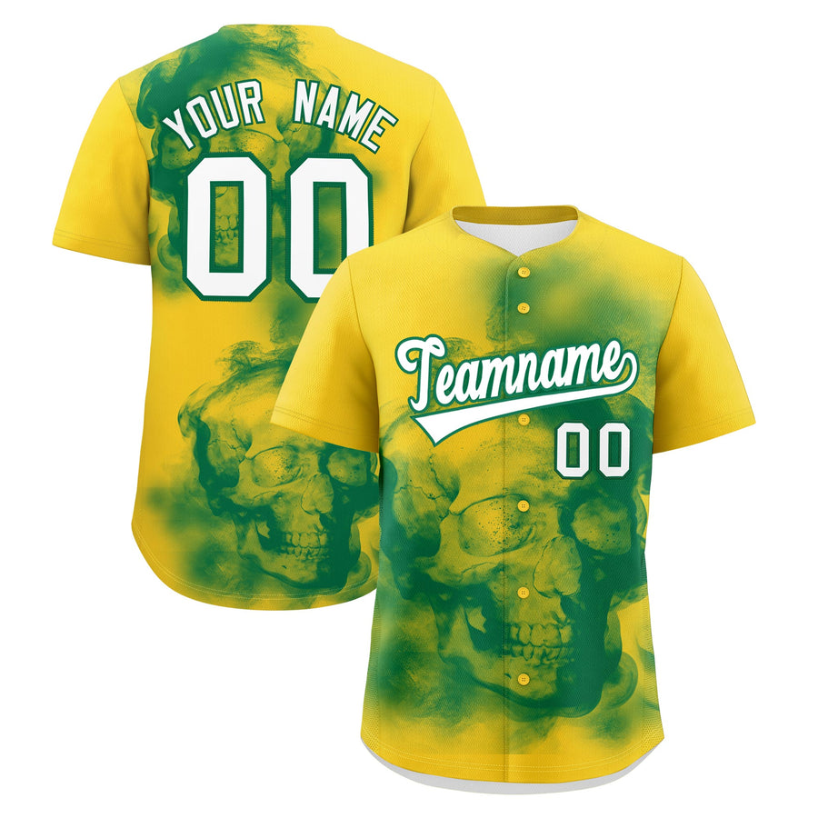 Custom Gold Kelly Green White skeleton Graffiti Pattern Lightweight Baseball Jersey | BuyFootballJersey