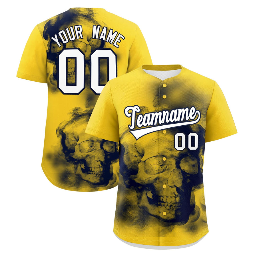 Custom Gold Navy White skeleton Graffiti Pattern Quick Dry Baseball Jersey | BuyFootballJersey