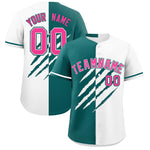 Custom Teal White Split Tiger Claw Scratch Pattern Baseball Jersey | BuyFootballJersey