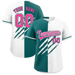 Custom Teal White Split Tiger Claw Scratch Pattern Baseball Jersey | BuyFootballJersey