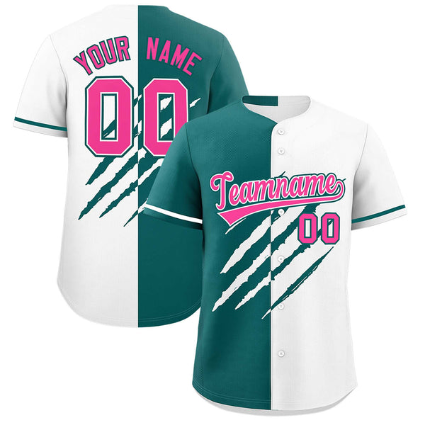 Custom Teal White Split Tiger Claw Scratch Pattern Baseball Jersey | BuyFootballJersey