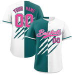 Custom Teal White Split Tiger Claw Scratch Pattern Baseball Jersey | BuyFootballJersey