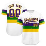 Custom White Purple Kelly Green Gold Personalization Mardi Gras Baseball Jersey | BuyFootballJersey
