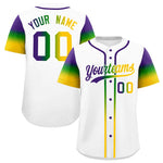 Custom White Purple Kelly Green Gold Personalization Gradient Mardi Gras Baseball Jersey | BuyFootballJersey