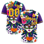 Custom White Purple Personalization Mardi Gras Baseball Jersey | BuyFootballJersey