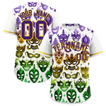 Custom White Purple Gold Personalization Mardi Gras Baseball Jersey | BuyFootballJersey