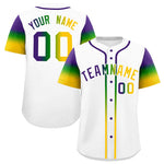 Custom White Purple Kelly Green Gold Personalization Gradient Mardi Gras Baseball Jersey | BuyFootballJersey