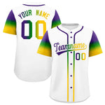 Custom White Purple Kelly Green Gold Personalization Gradient Mardi Gras Baseball Jersey | BuyFootballJersey