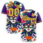 Custom White Purple Personalization Mardi Gras Baseball Jersey | BuyFootballJersey