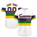 Custom White Purple Kelly Green Gold Personalization Mardi Gras Baseball Jersey | BuyFootballJersey