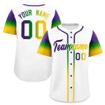 Custom White Purple Kelly Green Gold Personalization Gradient Mardi Gras Baseball Jersey | BuyFootballJersey