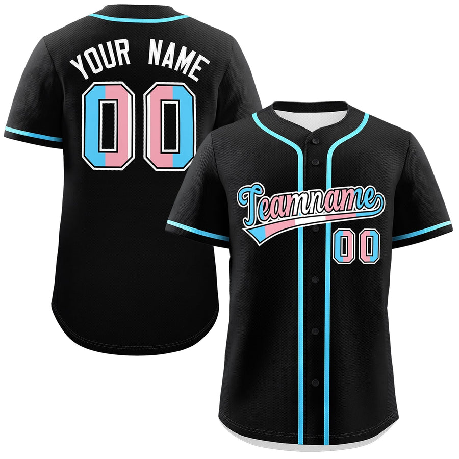 Custom Black Powder Blue Transgender For Pride Month Classic Style Baseball Jersey | BuyFootballJersey