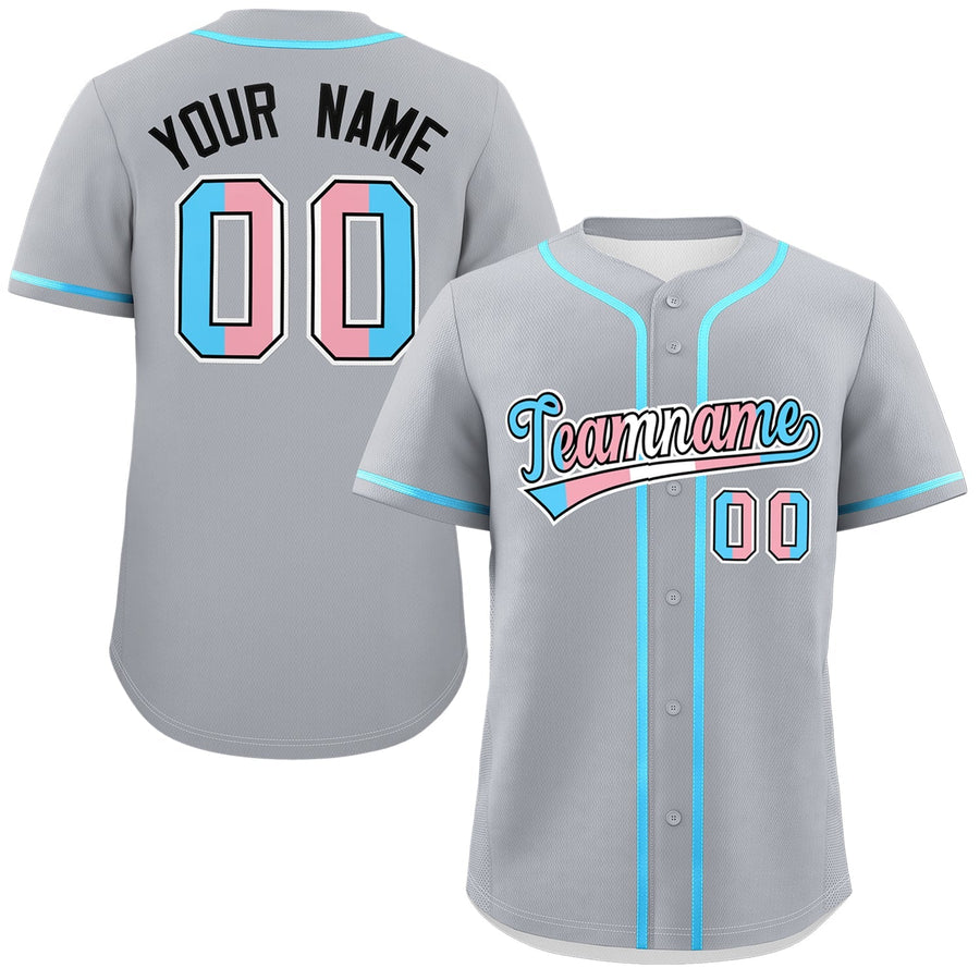 Custom Gray Powder Blue Transgender For Pride Month Classic Style Baseball Jersey | BuyFootballJersey