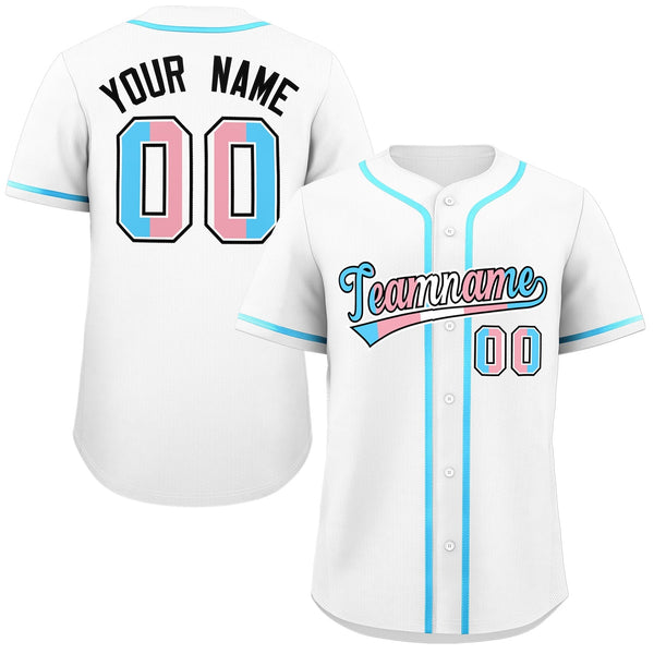 Custom White Powder Blue Transgender For Pride Month Classic Style Baseball Jersey | BuyFootballJersey