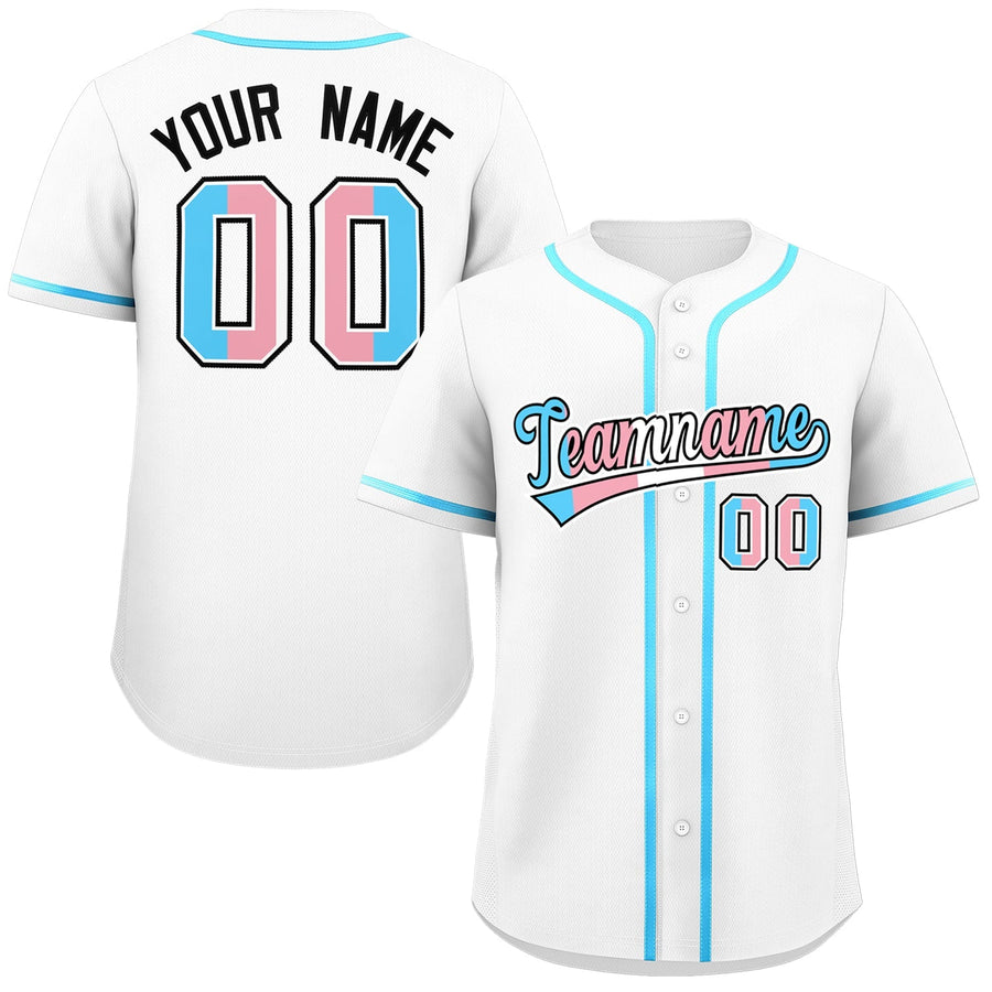 Custom White Powder Blue Transgender For Pride Month Classic Style Baseball Jersey | BuyFootballJersey