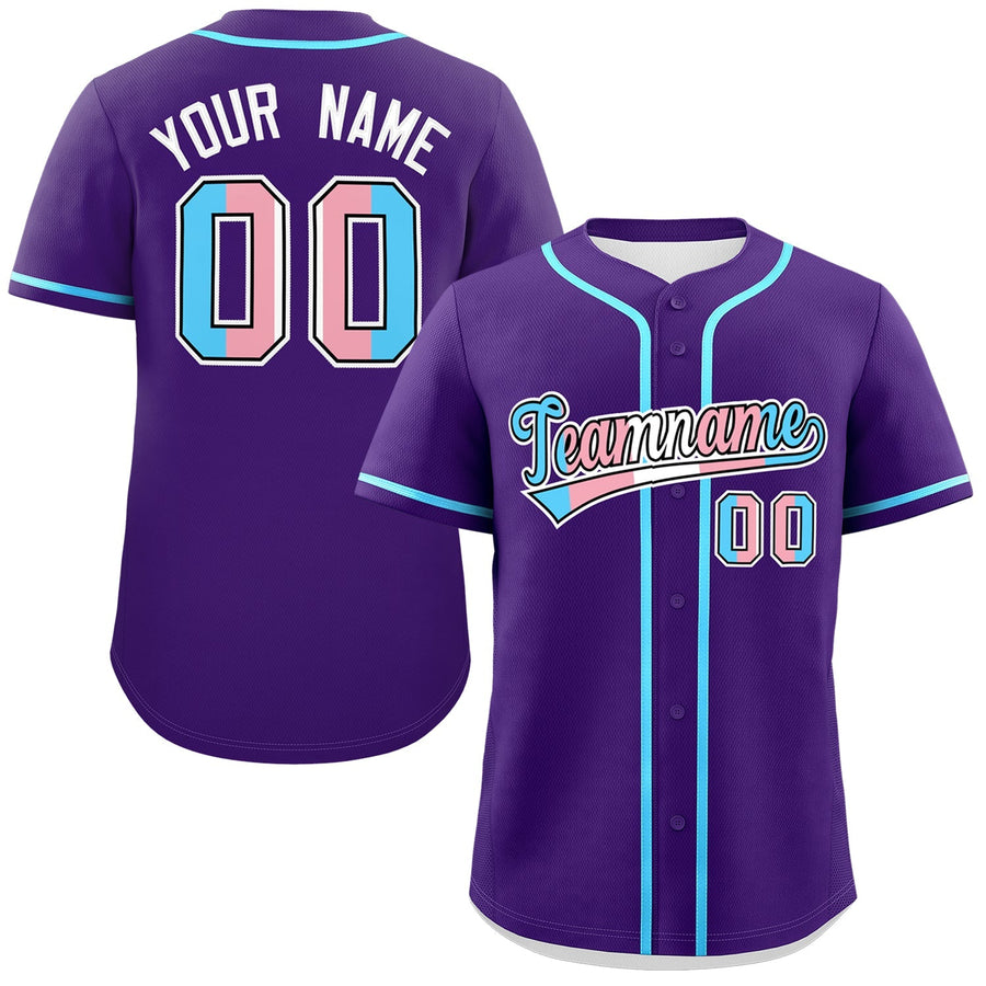 Custom Purple Powder Blue Transgender For Pride Month Classic Style Baseball Jersey | BuyFootballJersey