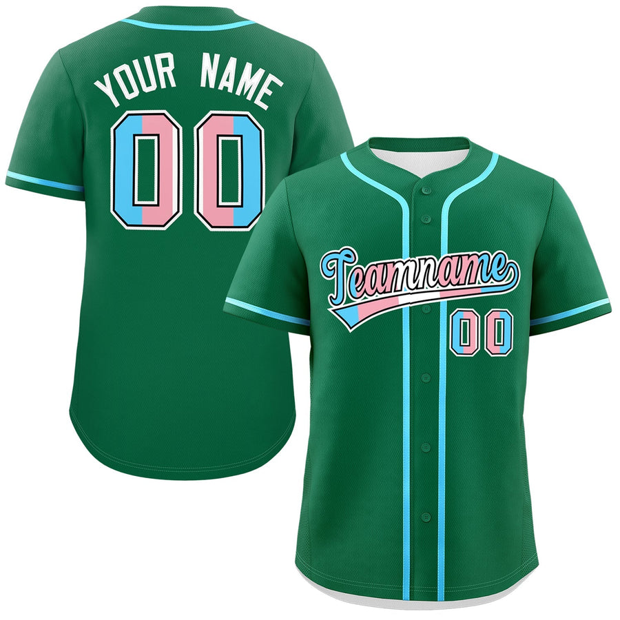 Custom Kelly Green Powder Blue Transgender For Pride Month Classic Style Baseball Jersey | BuyFootballJersey
