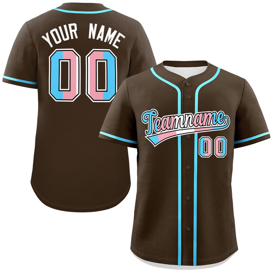 Custom Brown Powder Blue Transgender For Pride Month Classic Style Baseball Jersey | BuyFootballJersey