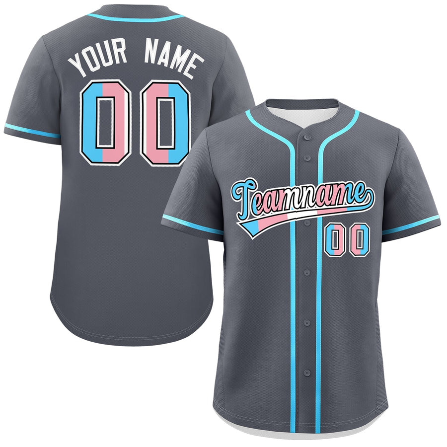 Custom Dark Gray Powder Blue Transgender For Pride Month Classic Style Baseball Jersey | BuyFootballJersey