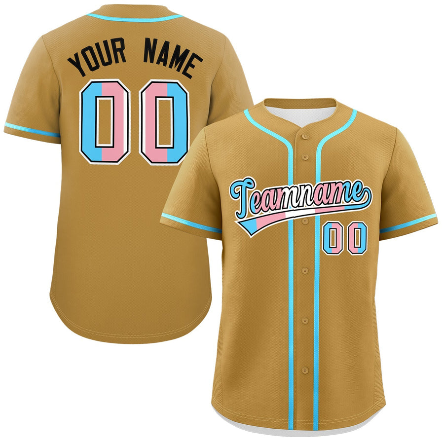 Custom Old Gold Powder Blue Transgender For Pride Month Classic Style Baseball Jersey | BuyFootballJersey